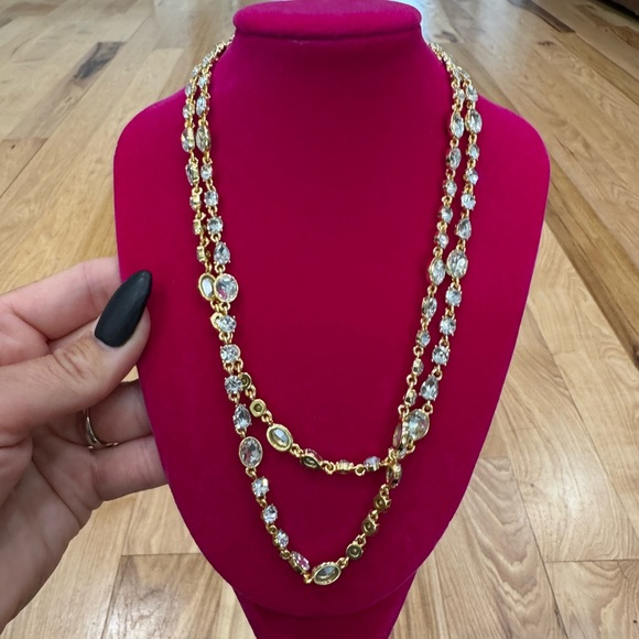 J. Crew Layered Gold Necklace with Clear Crystals NWT - SOLD OUT - Picture 2 of 8